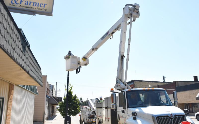 Northwestern Energy started to implement street light improvements Sept. 9 on Main St. The updates to the lightpoles appeared to be new bulbs and fixtures replaced. Reporter &amp;amp; Farmer | Brenner Cariveau
