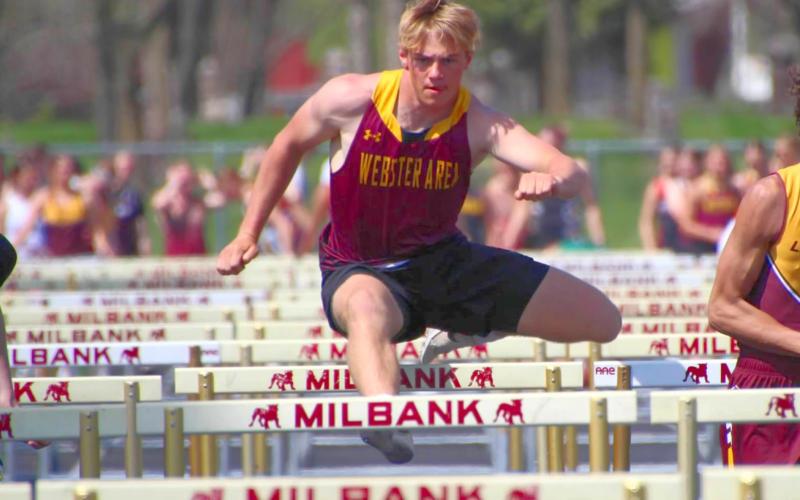 Tenth grader Gage Baumgarn jumps a hurdle during the Valley Queen Cheese Invite at Milbank May 6. Reporter &amp;amp; Farmer | Subscriber Snapshot