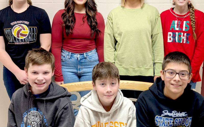 Webster Area Middle and High School students recognized as December students of the month, by grade, are from left, front Silas Miller sixth, Jace Schmidt seventh, Kasen Garduno eighth; back, Keelee Severson 10th, Willa Stern 11th, Norah Zubke 12th and Macee McGregor ninth. Reporter &amp;amp; Farmer | Subscriber snapshot