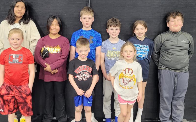 Webster Area AAU state wrestling qualifiers from back from left are Nowwa Williams/ Goedert, Lydia Williams/Goedert, Jett McClurg, Maddux McClurg, Finley Marco