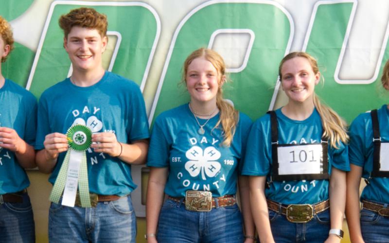 Senior swine showmanship placers at the Day County Fair Aug. 8 are, from left, grand champion Delaney Atherton, reserve champion Caleb Gaikowski, third place Mackenzie Atherton, fourth place Allison Meland and fifth place Brooke Meland. Reporter &amp;amp; Farmer | Leyton Beardslee
