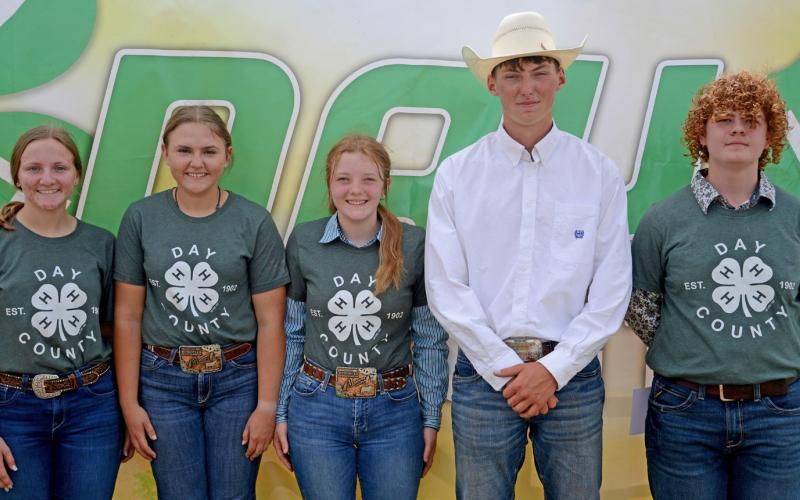 Winners of the large animal showmanship contest at the Day County Fair Aug. 11 were, from left, Allison Meland, Lola Wells, Mackenzie Atherton, Gage Wik and Delaney Atherton. Reporter &amp;amp; Farmer | Amanda Dulitz