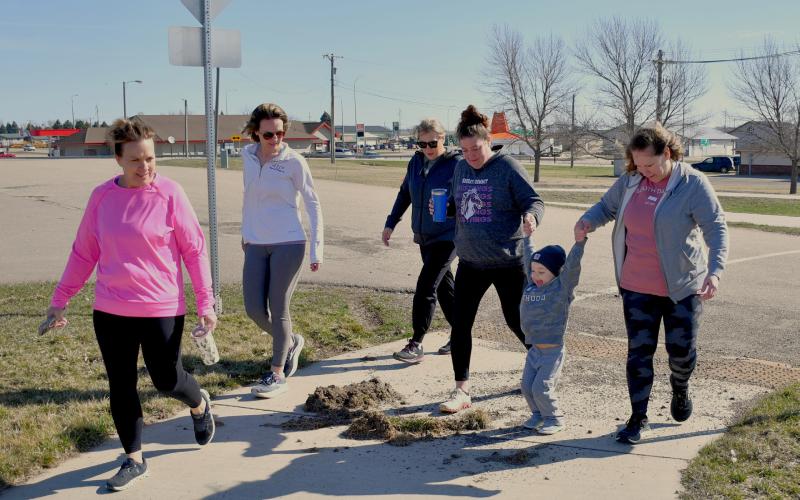 Although the group was small, fun was had by all who took an active step towards getting healthy last weekend in Webster. The Webster Area Chamber of Commerce hosted the event to promote healthier living. Pictured from left are Kathy Kwasniewski, Jennifer Nelson, Kelsey Kading, Katy Marx, three and a half year old Myles Kading and Julie Spiering. Reporter &amp;amp; Farmer | Amanda Dulitz