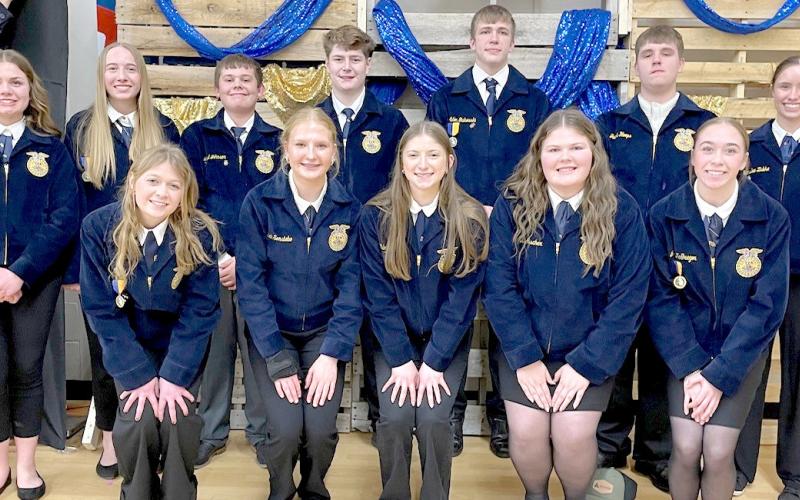 Webster FFA officers for 2026-27 are, from left, front, treasurer Bryn Sippel, reporter Hannah Sonstebo, secretary Chloe Mammenga, president Kelsey Fischer, junior high Growing Leaders committee chairman Macee McGregor; back, Building Community committee chairman Ava Bjerke, historian Kinsey Kuecker, student advisor Lloyd Johnson, vice president Caleb Gaikowski, chaplain Aiden Gaikowski, Strengthening Ag committee chairman Jacob Hoops and sentinel Kenslee Zubke. Reporter &amp;amp; Farmer | Subscriber snapshot