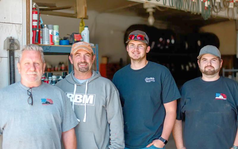 Standing inside Horter’s Farm and Ranch Supply, from left, is staff member Tim Geist, owner John Horter, store manager Brayden Peterson and mechanic Ryan Elder. Not pictured is delivery driver Brad Cowan.