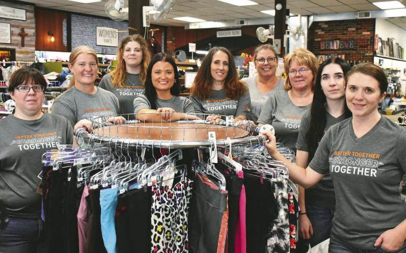 First Interstate Bank employees participated in their company’s annual volunteer day Sept. 10 by helping out at Needs Anonymous thrift store in Webster. Volunteers are, from left, Kylie Bornemann, Merrie Atherton, Brittney Crous, Cori Gaikowski, Jami Hubsch, Needs Anonymous director Kari Nelson and volunteers Brenda Kristensen, Anna Henderson, Kacey Mahlen. Reporter &amp;amp; Farmer | Leyton Beardslee