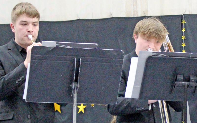 Webster Area High School students hosted the annual Cabaret March 17 at the Webster Armory. Here, Ian Lesnar plays trumpet and on trombone Thomas Kuecker. Reporter &amp;amp; Farmer | Subscriber snapshot