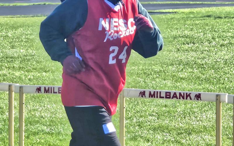 Hurizon Davila particpates in the 50m walk during the 2026 Northeast Area Athletics Track and Field Meet May 1 in Milbank. Davila placed first in this category as well as winning the mini javelin. Reporter &amp;amp; Farmer | Subscriber Snapshot