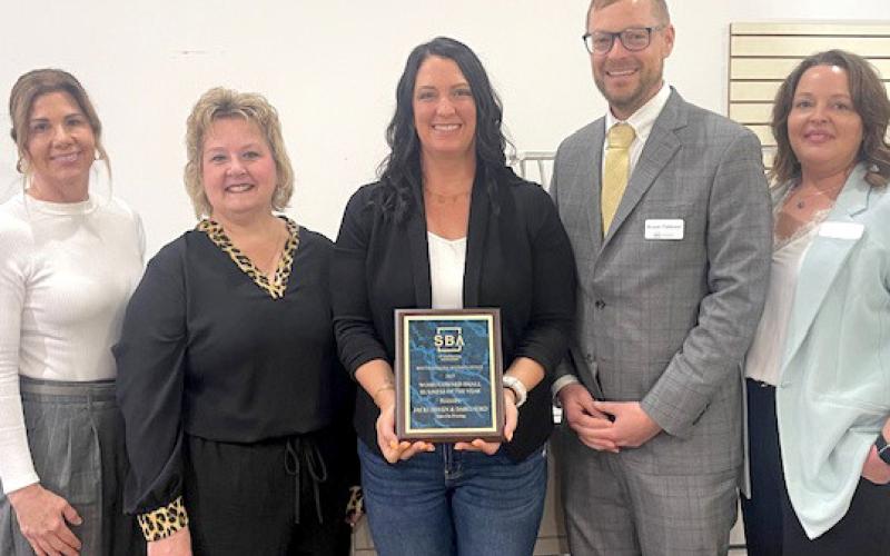 Webster’s Spot-On Printing is the winner of the 2025 Women-Owned Small Business of the Year award. Attending the award presentation May 1, from left, are Laure Swanson, GOED; award recipients Jacki Hoven and Darci Ford, Spot-On Printing; Bryson Patterson, SBA South Dakota District office and Carrie Niles, GROW South Dakota. Reporter &amp;amp; Farmer | Subscriber snapshot