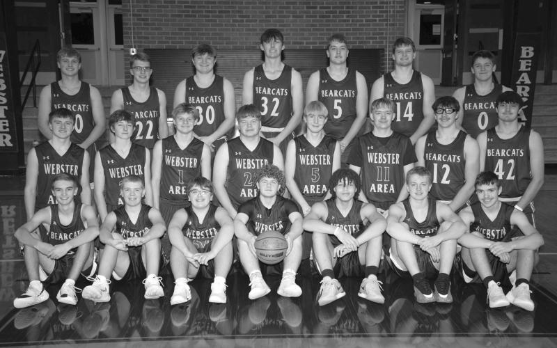 Webster Area boys basketball 2024-25 team back row from left are Michael Dorsett, Martin Dorsett, Thomas Kuecker, Gage Wik, Ian Lesnar, Matthew Mount, Tate Mammenga; middle row Jaxon Nimmer, Peyton Sichmeller, Alec Garrett, TJ Sonstebo, Grady Wagner, Sheldon Schmieg, Jeron McCreary, Jack Shoemaker; front row Seth Lesnar, Dylan Rasmus, Bristol Benike, Delaney Atherton, Mason Huwe, McKoy Pereboom and Jase Voss.