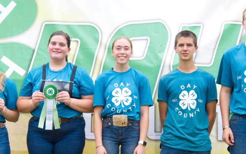 Senior sheep showmanship placers at the Day County Fair Aug. 8 are, from left, grand champion Mackenzie Atherton, reserve champion Adaline Larson, third place Macee McGregor, fourth place Knute Hemmingson and fifth place Blaise McGregor. Reporter &amp;amp; Farmer | Leyton Beardslee