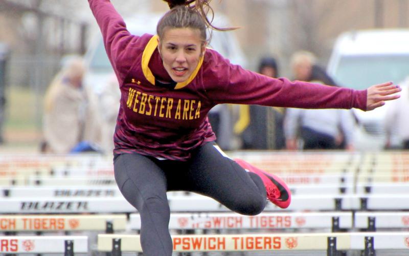 Emily Acree clears a hurdle at the Tiger Relay meet in Ipswich April 26. Reporter &amp;amp; Farmer | Subscriber snapshot