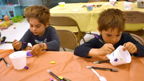 Reporter &am Farmer | Annie Witt Brothers Jefferson and Harrison Fosheim decorate plant pots at the Mornings with Moms event which took place June 4 at the Day County Courthouse community room. Mornings with Moms is a group for parents and guardians of young children which facilitates meet-ups activities together. The group has a partnership with the Webster Public Library.