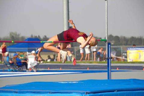 Sarah Zubke flies over the bar during a high jump attempt at the Al Sahli Invite in Aberdeen May 9. Zubke placed seventh clearing a height of 4’7”. Reporter &amp; Farmer | Subscriber snapshot