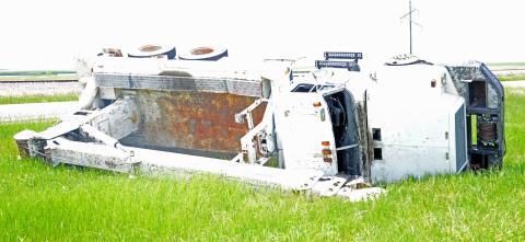 A service truck went into the grass median on U.S. Highway 12 between Holmquist and Bristol June 14. According to Day County Chief Deputy Sheriff Josh Hoven the truck blew a tire which caused the driver to lose control and go into the median. Hoven added that no injuries were recorded and no fluids were seen leaking from the truck. Reporter &amp; Farmer | Annie Witt
