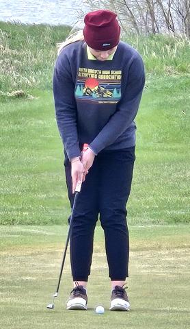 Webster Area golfer Mia Coester putts for a par and ends up sinking it during the Hamlin Invite April 30 at Lake Region Golf Club near Arlington. Coester shot a 97 and finished in 10th place. Reporter &amp; Farmer | Subscriber Snapshot