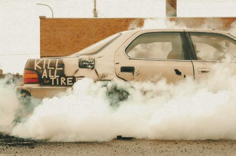 Mason Bock in his Lexus LS400 competes in a burnout contest at Pumpkin Fest in Webster Oct. 4. Bock, who is from Watertown, placed first in the competition. Reporter &amp; Farmer | Leyton Beardslee