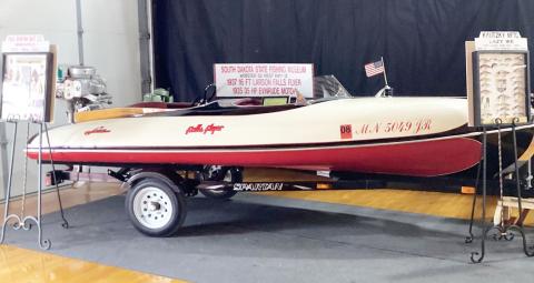Displayed at the Webster Armory Aug. 8 was a boat owned by South Dakota State Fishing Museum curator Dennis Daly. The boat has been in possession of Daly for nine years and is a part of Daly’s 18 boat collection. Competitors in the Masters Walleye Circuit from across the country were at the armory where Daly’s boats were on display. Reporter &amp; Farmer | Subscriber Snapshot