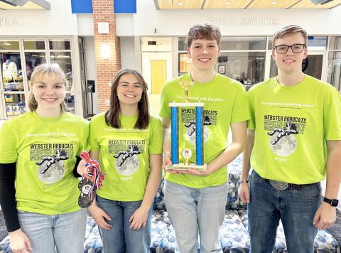 Webster Area robotics team competed at the state level Nov. 23 at South Dakota State University campus in Brookings. The robotics team placed third overall in the competiton. Here, from left are seniors holding the third place BEST trophy and medallions, Lydia Vogl, Addison Matthews, Blaize Larson and Blaise McGregor. (See full team picture on 14.) Reporter &amp; Farmer | Subscriber Snapshot