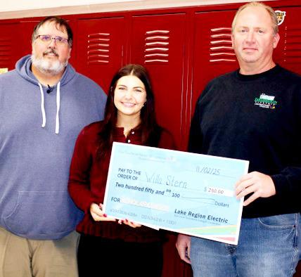 Webster Area High School student Willa Stern was chosen Touchstone Energy Scholar of the Week and will be featured on Dakota News Now. Pictured from left Adam Mines of Webster Area School, Stern and Brett Kwasniewski of Lake Region Electric. Reporter &amp; Farmer | Subscriber snapshot