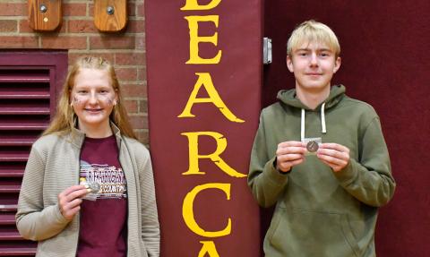 Webster Area varsity cross country runners, from left, Hannah Sonstebo and Grady Wagner qualified for the SDHSAA Class A meet held in Huron Oct. 25. Sonstebo finished 13th in the girls 5k at SDHSAA Region 1A meet Oct. 15 and Wagner placed 19th in the boys 5k. Reporter &amp; Farmer | Leyton Beardslee