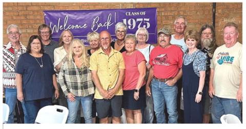 Bristol High School Class of 1975 celebrated their 50th class reunion. Attending were from left, Susan Chamberlain, Barb (Grimes) Bawek, Greg Loterbauer, Janet (Olson) Lardy, Lonnie Bartell, Bette (Solberg) Zenk, Austin Grimes; back, Mark Grode, Deanna (Anderson) Battes, Karla (Kvernevig) Beisch, Diana (Stern) Marko, Alice (Grode) Kary, Norma (Grimes) Shanholtz, Berny Korf and Kurt McKane. Reporter & Farmer | Subscriber snapshot