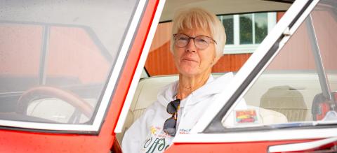 Pat Bladow of Gwinner, ND sits in her 1963 Chevrolet Nova July 20 during the annual Cruisin’ Classics car show at the Museum of Wildlife Science &amp; Industry in Webster. Bladow said she has owned the car for 5-6 years and had the engine swapped from the original 327 motor to a modern LS engine. Reporter & Farmer | Leyton Beardslee