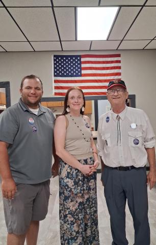 South Dakota Democratic candidates met for an event July 13 at Webster American Legion. From left, Shane Merrill, South Dakota Democratic Party chairman, Courtney Enfield, District One House candidate and Ken Kloucek, candidate for Public Utilities Commission. Reporter &amp; Farmer | Connor Handrahan