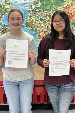 Webster Area School sixth graders Camryn Snaza, left received second place and Cantemazawin Williams, third place in the Watertown Elks Americanism essay contest. Both are invited to the banquet to read their essays Feb. 13 in Watertown and to receive their cash prizes. Reporter &amp; Farmer | Subscriber snapshot