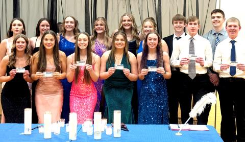 (ABOVE) Webster Area High School National Honor Society induction ceremony banquet was March 2. Sophomore inductees are, from left, front, Cartney Hanson, Braelyn Breske, Emari Kaufman, Ava Bjerke, Macee McGregor, Gabriel Gaikowski, Dylan Rasmus; back, Jaden Lorensberg, Kenslee Zubke, Kinsey Kuecker, Kala Kwasniewski, Kelsey Vander Linden, Callie Shoemaker, Jackson Baumgarn and Jase Voss. Reporter &amp; Farmer | Subscriber snapshot
