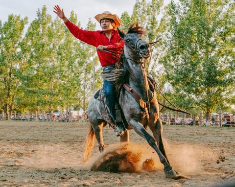 Lyndon Bluedog of Waubay competes in the sorting event with his team War Party at the ranch rodeo during the Day County Fair Aug. 8. The competition holds four main events, team sorting, team doctoring, team penning and a trailer relay. Reporter &amp; Farmer | Leyton Beardslee
