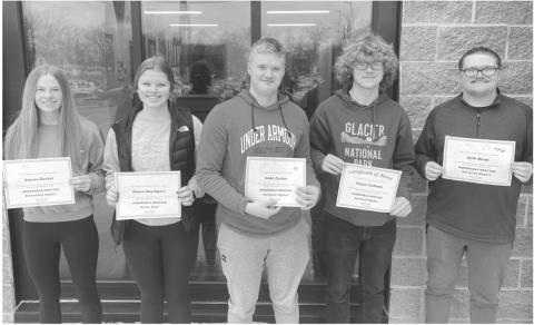 Five Webster Area School students received honorable mention recognition at Northern State University annual math contest. Students recognized in math divisions are, from left, elementary algebra - Alyssa Zacher, senior math -Alaina Baumgarn; advanced algebra - Isaac Zacher, Mason Aadland and Seth Mead.