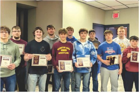 Boys varsity letter winners are, from left, front, Gavon Larson, Rylan Meuer, Tayten Kurkowski, Haeden Jorgeson, Nathan Hubsch, Karstyn Schlechter; back, Matthew Angiolelli, Trace Shoemaker, Gage Baumgarn, Lennox Rumpca and Isaac Nelson. Reporter &amp; Farmer \\ Subscriber snapshot