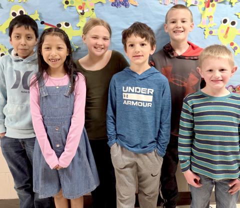 Webster Area Elementary School students of the month for April by grade, are from left, front, second Sofia Perez, first Cody Carey, kindergarten Oliver Siglin; back, fifth Luis Perez, fourth Aaliyah Lone and third Hunter Ruff. Reporter &amp; Farmer | Subscriber snapshot