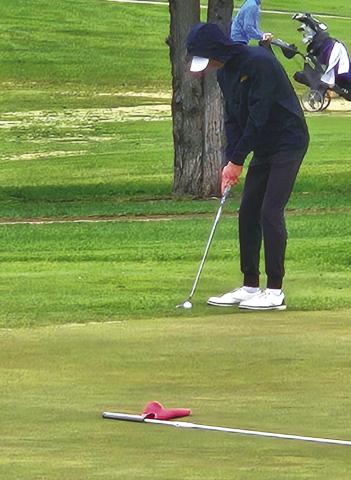 Seth Lesnar putts for a birdie on hole 18 during the region tournament at Lee Park Golf Course in Aberdeen May 18. Lesnar had his best round of his high school career: shooting one under par with a total of 70 and placed first. Reporter &amp; Farmer | Subscriber Snapshot