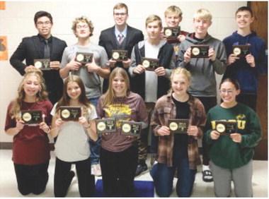Webster Area Bearcat cross country runners received end of season awards. Pictured from left, front are Remi Hubsch, Abbi Mays, Abbi Garrett, Hannah Sonstebo and Jocelyn Rumpca. Pictured back, left are: Justin Ponce, Gavon Larson, Blaise McGregor, Gabriel Gaikowski, Alec Garrett, Grady Wagner and Jase Voss. Reporter &amp; Farmer | Subscriber Snapshot