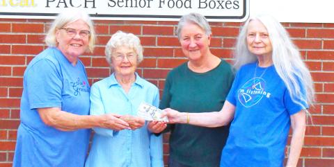 Shepherds’ Journey of Hope raised $1,003 for Day County Food Pantry Sept. 29. This is the third year they’ve made this contribution and it’s all in honor of the late Chuck Aleck. From left, Winnie Jacobs, Carol Richardt, Jean Johnson and Bondell Raeder-Aleck. Reporter &amp; Farmer | Connor Handrahan
