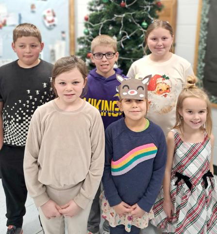 Webster Area Elementary School December students of the month, by grade, are, from left, front, second Jada Zimmerman, kindergarten Deva Olson, first Ava Eidahl back, third Arthur Waldner, fourth Nolan Rasmus and fifth Macie Shafer. Reporter &amp; Farmer | Subscriber snapshot