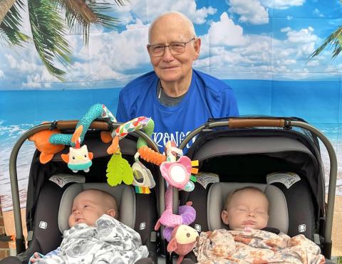 Participants of all ages took part in the Waubay Fun Run during Fun Fest July 20. Pictured are the oldest participant Stanley Arnold with the two youngest participants, four-month old twins Elliett and Ryhan Butkowski. Reporter &amp; Farmer | Subscriber snapshot
