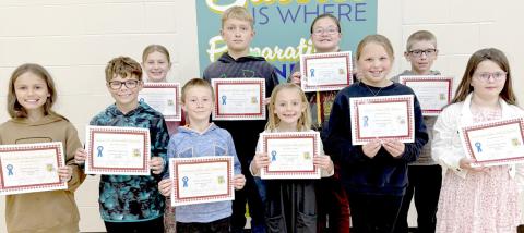 Top Overall AR Point Holder for Webster Area Elementary School for the 2025-26 school year was Cayston Hanson with 634.7 points. Top AR readers of each class are, from left, front, Edgar Hamann, third; Layton Randall, third; Auby James, first; Hanson, first; Adeline Siglin, second; Mavis Stoebner, second; back, Leah Waldner, fourth; Dominic Waldner, fifth; Gracelynn Chevelair, fifth and Nolan Rasmus, fourth. Reporter &amp; Farmer | Subscriber snapshot
