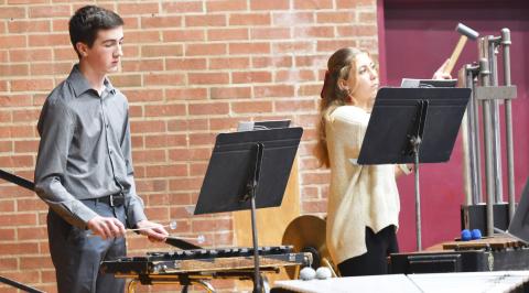 Webster Area High School and Middle School band performed Dec. 5 at the Webster Armory for the annual winter concert. Here, from left seventh and eighth grade band members Ace Lesnar and Remi Hubsch play their instruments in front of a large crowd. Reporter &amp; Farmer | Brenner Cariveau