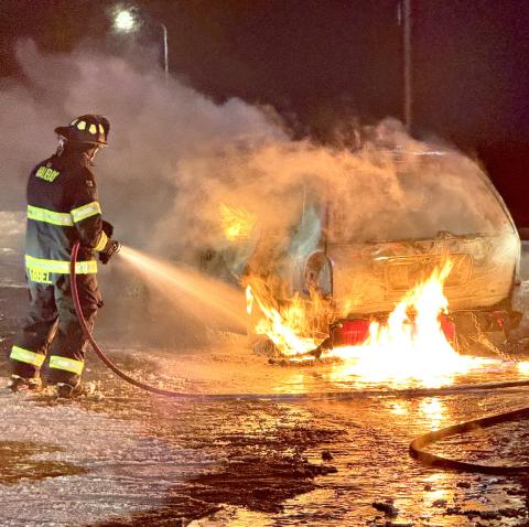 BURNABLE METAL THROWS FIREFIGHTERS FOR A LOOP