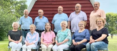 The 11 children of the late Stanley and Amelia (Rumpza) Snaza gathered at the Snaza farm for their annual Snaza Reunion. Along with their families it was a great day of food and talk. In back from left are Richard, David, Stan, Joel, Duane; front row are Janice, Dianne, Carol, Emily, Mary Ellen and Susan.