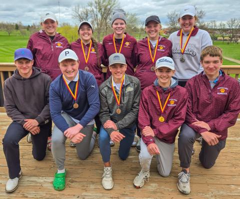 Webster Area golfers hosted the Webster Tournament May 8. Individual place winners and boys team title winners, from front left are Michael Dorsett, Thomas Kuecker, Blaize Amdahl, Seth Lesnar and Ian Lesnar. In back are, from left, Madison Peckham, Joslyn Haugen, Mia Coester, Baylie Somsen and Bailee Ninke. Reporter &amp; Farmer | Subscriber snapshot