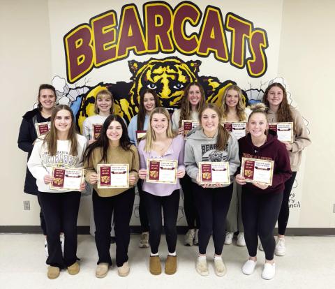 Webster Area volleyball players were recognized with letters Nov. 23 after the season concluded. Letter winners pictured back from left, Carrington Hanson, Lydia Vogl, Harley Johnson, Erin Sannes, Abby Vander Linden and Karli Sannes. From front left, Allie Case, Willa Stern, Madison Block, Mallory Steiner and Katie Braun.