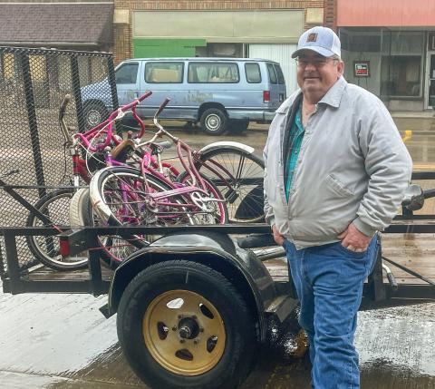 Jim Mortenson stands in front of his trailer filled with bikes waiting to be transported to his shop in Conde where he will refurbish them to new. This activity has become a hobby-turned-lifestyle and has been going strong for 31 years. Reporter &amp; Farmer | Annie Witt