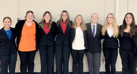 Webster Area School oral interp team, from left, Jocelyn Rumpca, Kelsey Fischer, Alivia Kuecker, Kodee Marx, Remi Hubsch, Courtney Simonson, Delilah Buxton and Izzy La Due placed third overall in region oral interp competition Nov. 18 in Aberdeen. Advancing to state competition are Rumpca-serious and humor, Simonson and Buxton- duet. Reporter & Farmer | Subscriber snapshot