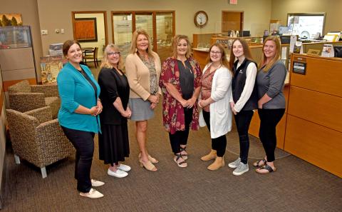 CorTrust Bank in Webster is a one-stop shop for your banking and insurance needs. Team members there are, from left, loan officer Natalie Zirbel, loan processor Suzie Miller, CorInsurance Insurance agent Kim Sinner, branch manager and loan officer Lana Holland, customer service representatives Robin Howell and Dessa Anderson and lead customer service representative Muranda Schlechter. Not pictured is internal auditor Danielle Larson.