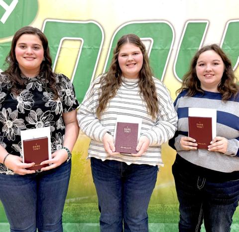 Recipients of the Danforth “I Dare You” award were, from left, Adaline Larson, Kelsey Fischer, Callie Weyh and Caleb Gaikowski, not pictured. Reporter &amp; Farmer |Subscriber snapshot