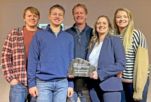 Members of the Pereboom family received the Community Service Award from the South Dakota Retailers Association during their annual banquet Jan. 13 in Pierre. Pictured are Jacob, McKoy, Jay and Janice Pereboom and Lexi Rithmiller. The family’s business Pereboom’s Cafe and Boomers Outback was nominated for the award due to their involvement in their community. Reporter &amp; Farmer | Subscriber snapshot
